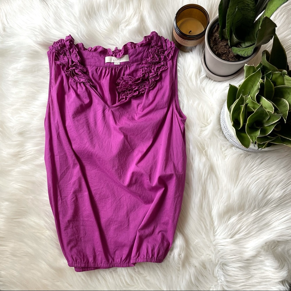 The Loft Purple Top with Ruffles